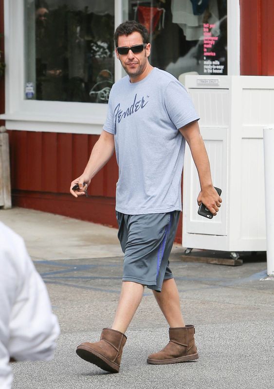 Gray Graphic Tee with Gray Shorts and Brown Ugg Boots